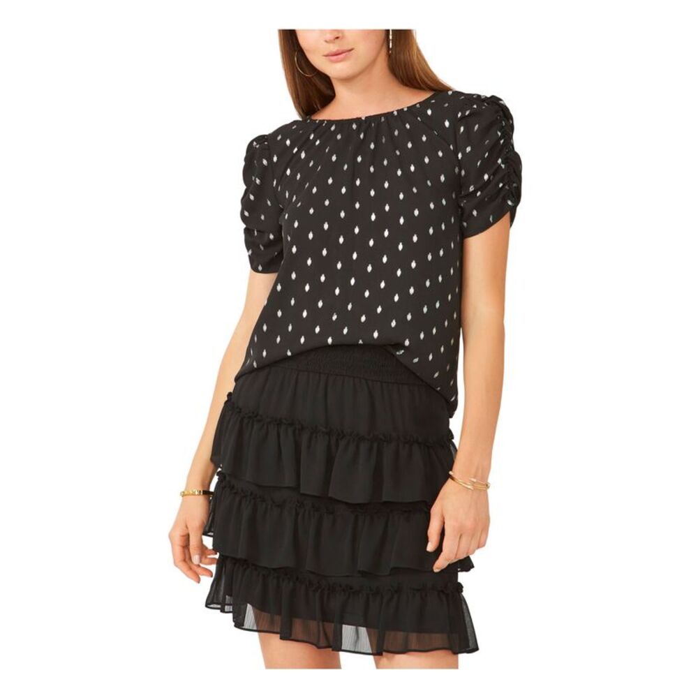 28TH & PARK Womens Top Black Short Sleeve Wear To Work Back Juniors L